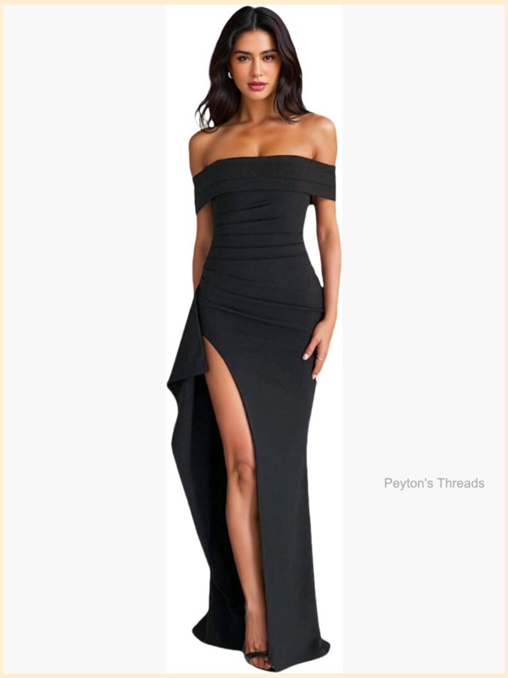 Off the Shoulder Maxi Dress with High Slit Ruched Bodycon
